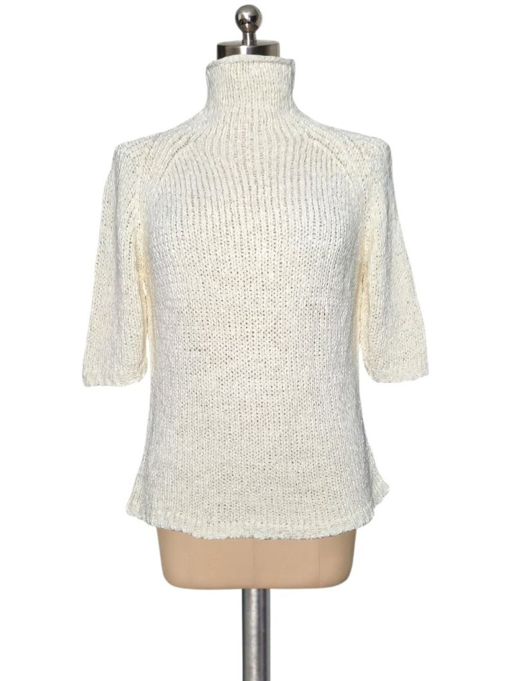 Vintage Y2K Ann Taylor LOFT Off White Chunky Knit Turtleneck Sweater M